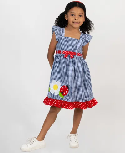 Rare Editions Babies' Girls' 2t-6x Navy Flower Seersucker Dress In Blue