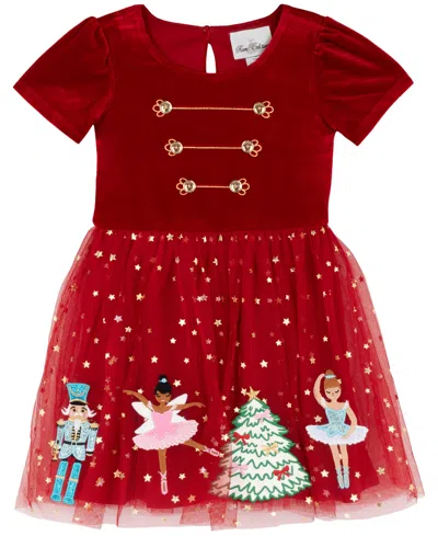 Rare Editions Kids' Girls' 2t-6x Nutcracker Velvet Bodice Star-print Tutu Dress In Burgundy