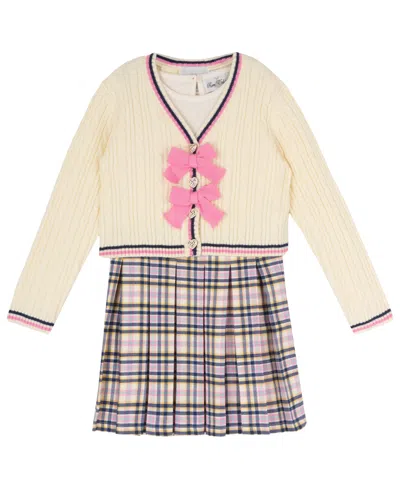 Rare Editions Kids' Girls' 2t-6x Plaid Skort Dress And Cable-knit Cardigan, 2-piece Set In Neutral