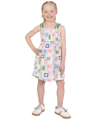 Rare Editions Kids' Girls' 2t-6x Printed Smocked Bodice Tie Shoulder Midi Dress In White