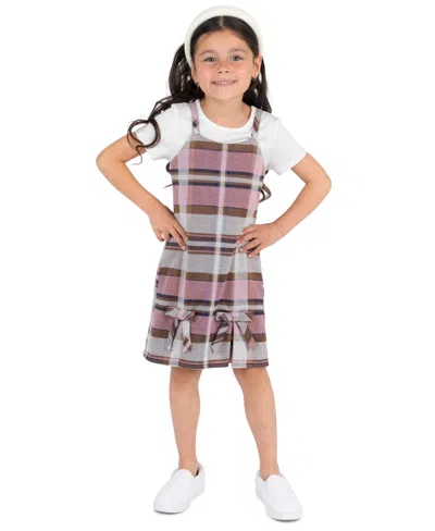 Rare Editions Kids' Girls' 2t-6x Rib Knit T-shirt And Plaid Pleated Jumper, 2-piece Set In Multi