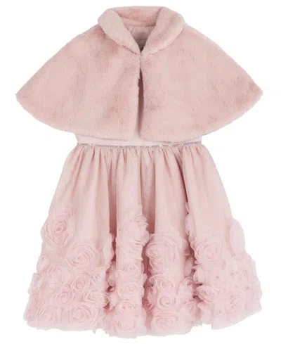 Rare Editions Kids' Girls' 2t-6x Satin Sleeveless Dress With Fur Bolero In Pink