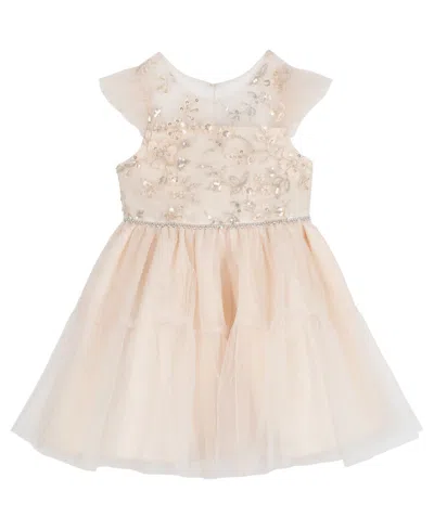 Rare Editions Kids' Girls' 2t-6x Sequin Floral Mesh Dress In Champagne