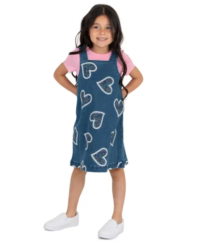 Rare Editions Kids' Girls' 2t-6x Short-sleeve T-shirt And Denim Jumper, 2-piece Set In Blue