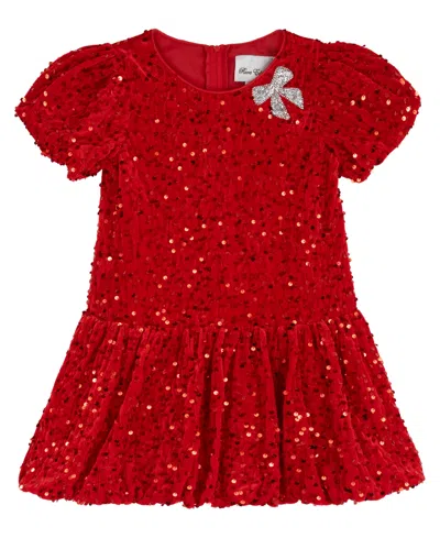 Rare Editions Kids' Girls' 2t-6x Velvet Sequin Puff-sleeve Dress In Red
