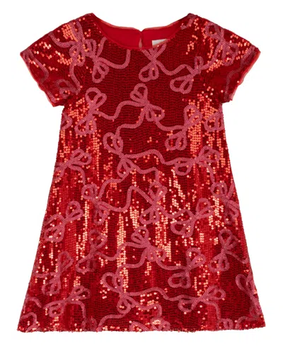 Rare Editions Kids' Girls' 4-16 A-line Bow Sequin T-shirt Dress In Burgundy