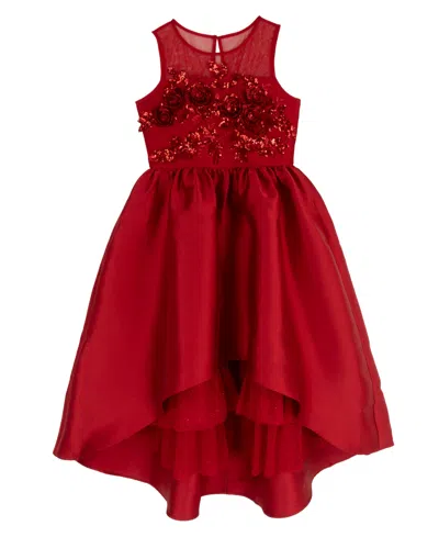 Rare Editions Kids' Girls' 4-16 Hi-low Sequin-embellished Fit & Flare Dress In Burgundy