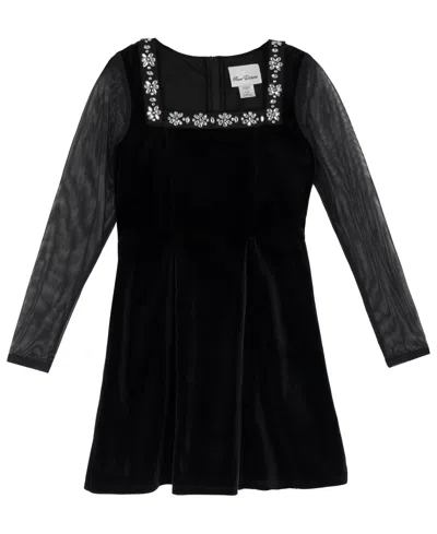 Rare Editions Kids' Girls' 4-16 Long-sleeve Fit & Flare Rhinestone Dress In Black