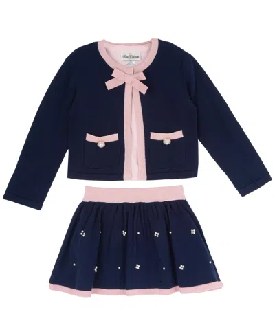 Rare Editions Kids' Girls' 4-16 Pearl Long-sleeve Cardigan & Knit Skort, 3-piece Set In Blue