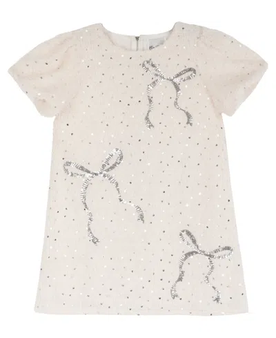 Rare Editions Kids' Girls' 4-16 Puff-sleeve Sequin Rhinestone Bow Dress In Brown