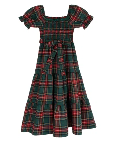 Rare Editions Kids' Girls' 4-16 Puff-sleeve Smocked Plaid Dress In Green