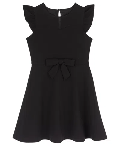 Rare Editions Kids' Girls' 4-16 Scuba Crepe Flutter-sleeve Illusion Sweetheart Neckline Dress In Black