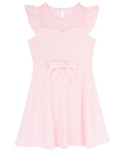 Rare Editions Kids' Girls' 4-16 Scuba Crepe Flutter-sleeve Sweetheart-neck Dress In Pink
