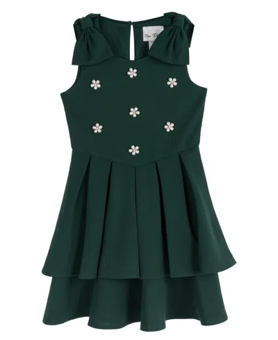 Rare Editions Kids' Girls' 4-16 Scuba Crepe Sleeveless Basque Waist Fit & Flare Dress In Green