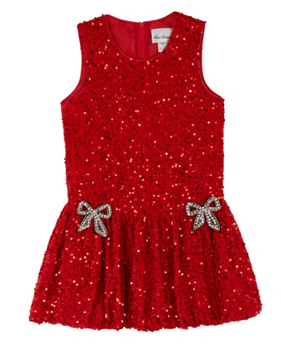 Rare Editions Kids' Girls' 4-16 Sequin Velvet Fit & Flare Bubble Dress In Red
