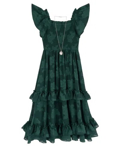 Rare Editions Kids' Girls' 4-16 Smocked Tiered Flutter-sleeve Dress In Green