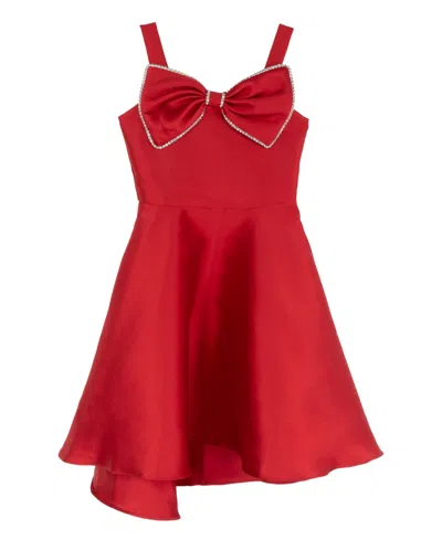 Rare Editions Kids' Girls' 4-16 Solid Mikado Bow Skater Dress In Red