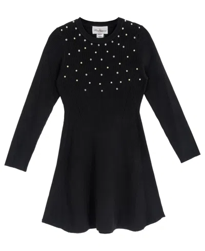 Rare Editions Kids' Girls' 4-16 Sweater Knit Pearl Long-sleeve Fit-and-flare Sweater Dress In Black