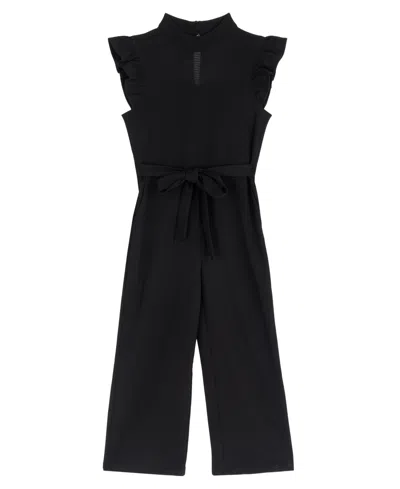 Rare Editions Kids' Girls' 4-16 Wide-leg Scuba Sleeveless Flutter-sleeve Jumpsuit In Black