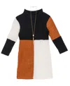 Rare Editions Girls 4t-6x Colorblock Turtleneck Dress In Brown