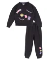 Rare Editions Girls 4t-6x Long-sleeve Top And Joggers, 2-piece Set In Black