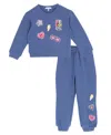 Rare Editions Girls 4t-6x Long-sleeve Top And Joggers, 2-piece Set In Blue