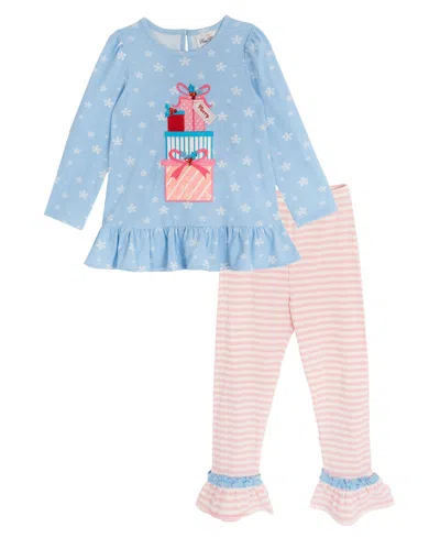 Rare Editions Kids' Girls 4t-6x Long-sleeve Top And Leggings, 2-piece Set In Blue