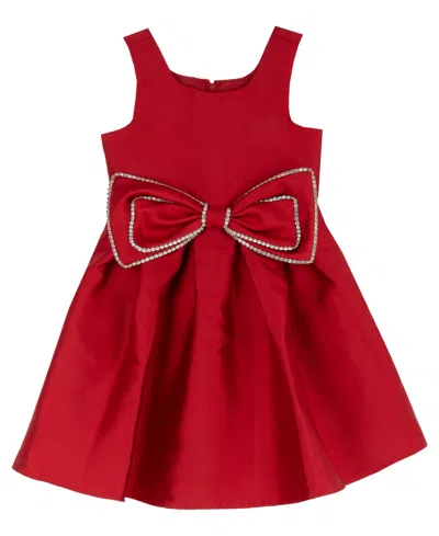 Rare Editions Kids' Girls' 4t-6 Mikado Fit & Flare Pleated Scoop Neck Dress In Red