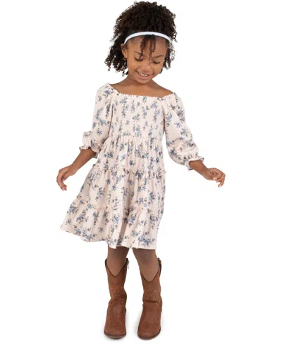Rare Editions Kids' Girls' 4t-6x Floral Print Hand-smocked Corduroy Dress In White