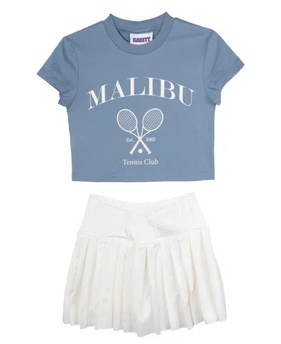 Rare Editions Kids' Girls' 4t-6x Graphic T-shirt And Pleated Skort, 2-piece Set In Blue
