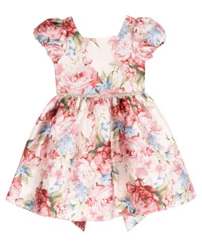 Rare Editions Kids' Girls' 4t-6x Printed Mikado Dress In Taupe