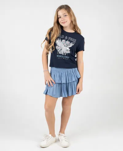 Rare Editions Kids' Girls' 7-12 Graphic Short-sleeve T-shirt And Skort, 2-piece Set In Blue