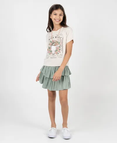 Rare Editions Kids' Girls' 7-12 Short-sleeve T-shirt And Skort, 2-piece Set In Multi