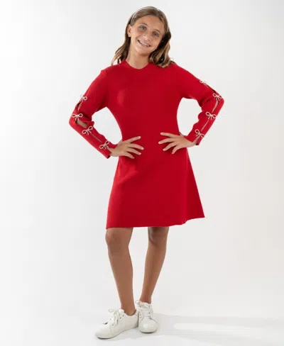 Rare Editions Kids' Girls 7-16 Bow Detail Long Sleeve Dress In Burgundy