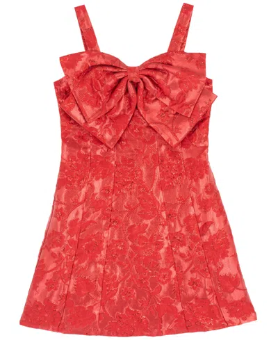 Rare Editions Kids' Girls 7-16 Brocade Paneled Bow Sleeveless Dress In Red