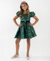 Rare Editions Girls 7-16 Brocade Puff Sleeves Dress In Green