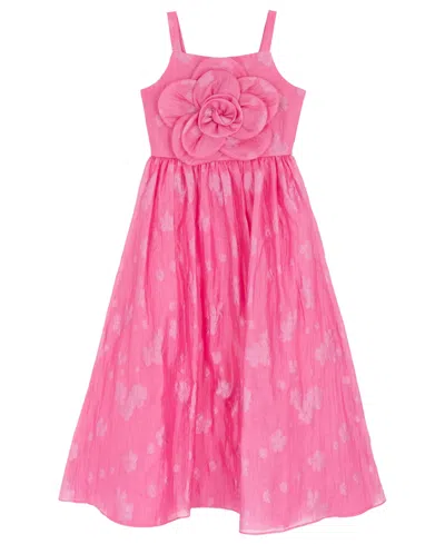 Rare Editions Kids' Girls' 7-16 Burnout Organza Floral Applique Square Neck Dress In Pink