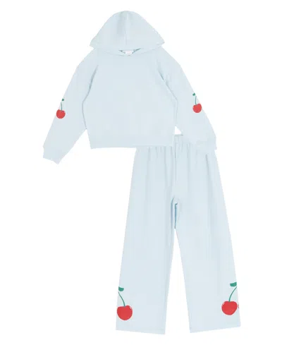 Rare Editions Kids' Girls' 7-16 Cherry Graphic Hoodie And Sweatpants, 2-piece Set In Blue