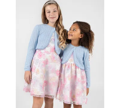 Rare Editions Kids' Girls' 7-16 Crochet Knit Cardigan In Blue