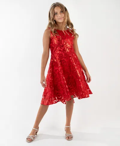 Rare Editions Kids' Girls 7-16 Embroidered A-line Hi-low Dress In Red