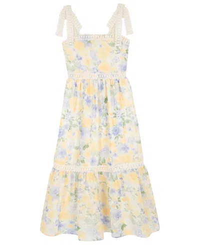 Rare Editions Kids' Girls' 7-16 Floral Crochet Lace Trim Maxi Dress In Yellow