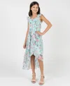 Rare Editions Girls 7-16 Floral Lurex Chiffon Smocked Dress In Blue