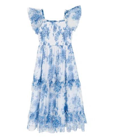 Rare Editions Kids' Girls' 7-16 Floral Mesh Smocked Square Neck Dress In Multi