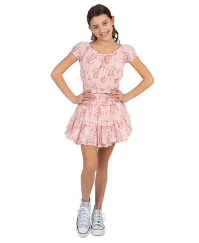 Rare Editions Kids' Girls' 7-16 Floral Print Top And Skort, 2-piece Set In Pink