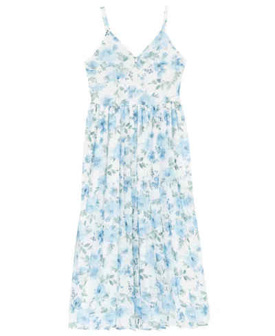 Rare Editions Kids' Girls' 7-16 Floral V-neck Maxi Dress In Blue
