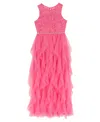 Rare Editions Girls 7-16 Glitter Lace Illusion Bow Dress In Pink