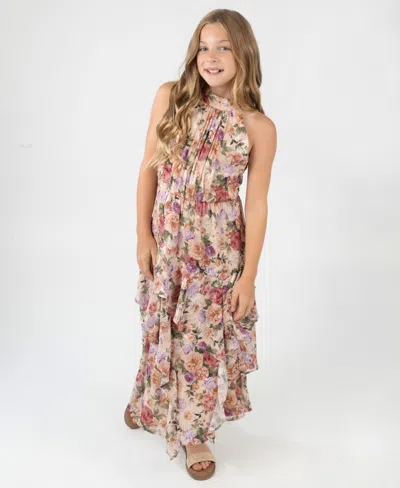 Rare Editions Kids' Girls 7-16 Halter Neck Printed Burnout Chiffon Maxi Dress In Multi