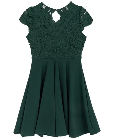 Rare Editions Kids' Girls 7-16 Lace And Skater Short-sleeve Dress In Green