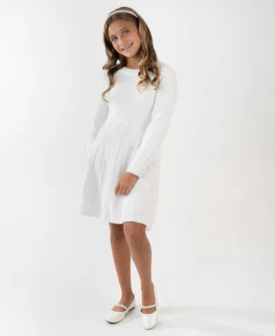 Rare Editions Kids' Girls 7-16 Long-sleeves Pleated Sweater Dress In White