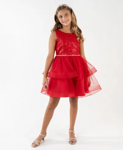 Rare Editions Kids' Girls 7-16 Mesh Tiered Skirt Dress In Red